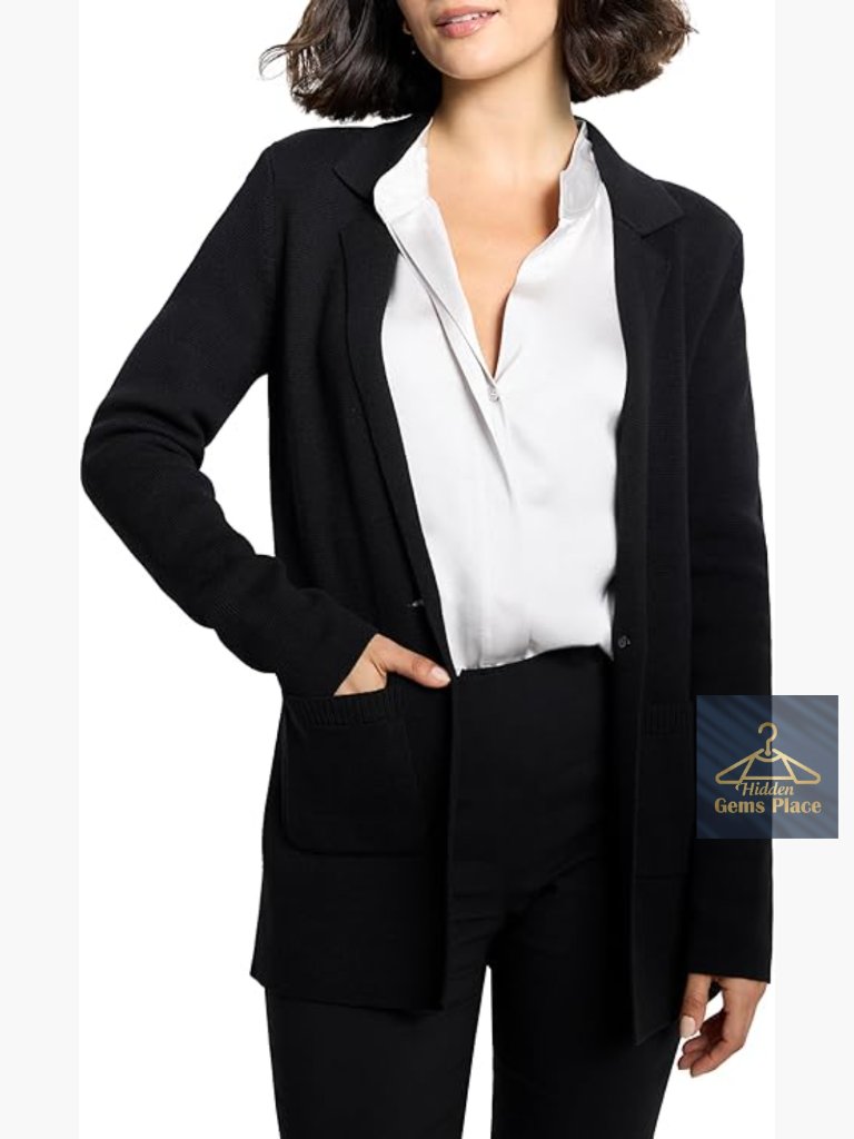Elegant Knit Blazer - Cotton Modal Slub, Button Front, Patch Pockets, Long